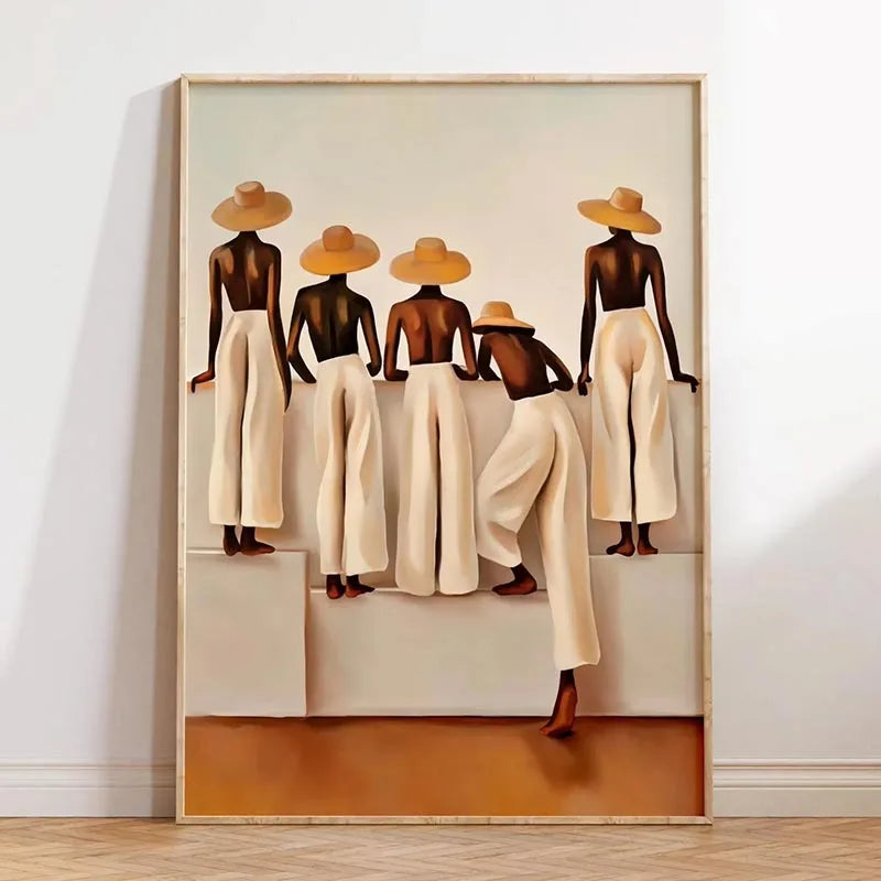 tableau moderne minimaliste abstrait femmes noires beige marron clair 20x30cm 30x40cm toile cadre bois