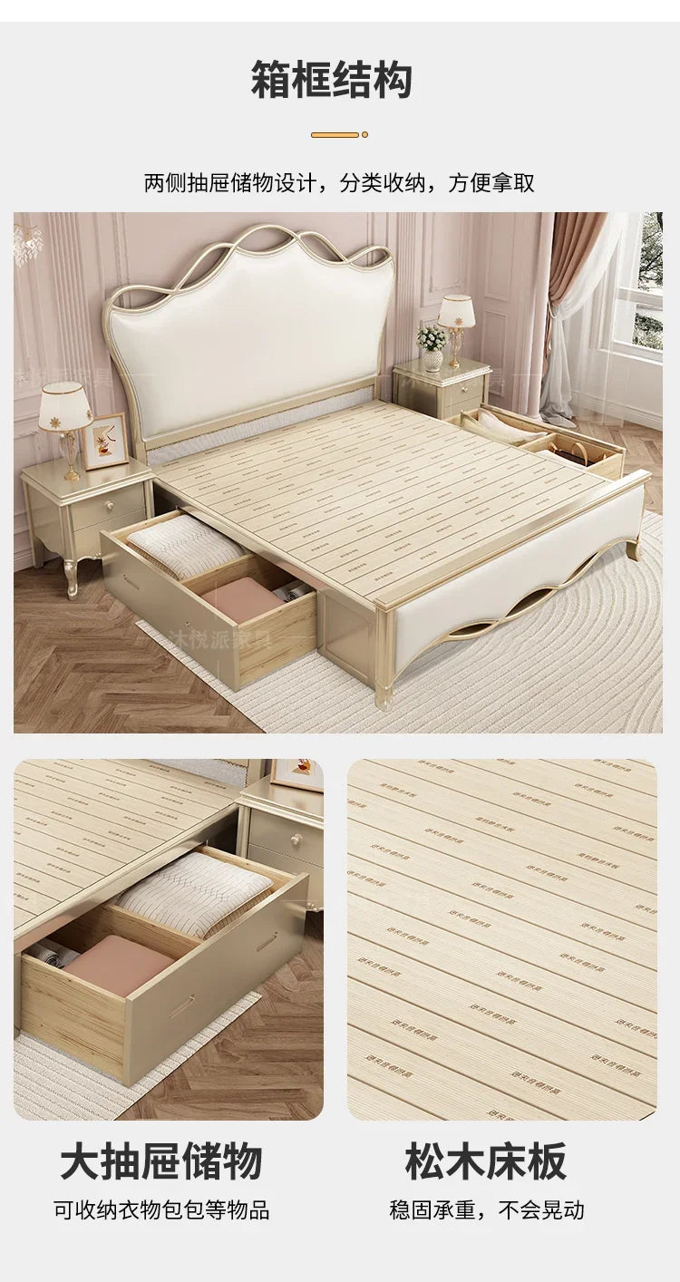 lit double cadre bois blanc détails dorés classique luxe chambre moderne meuble maison