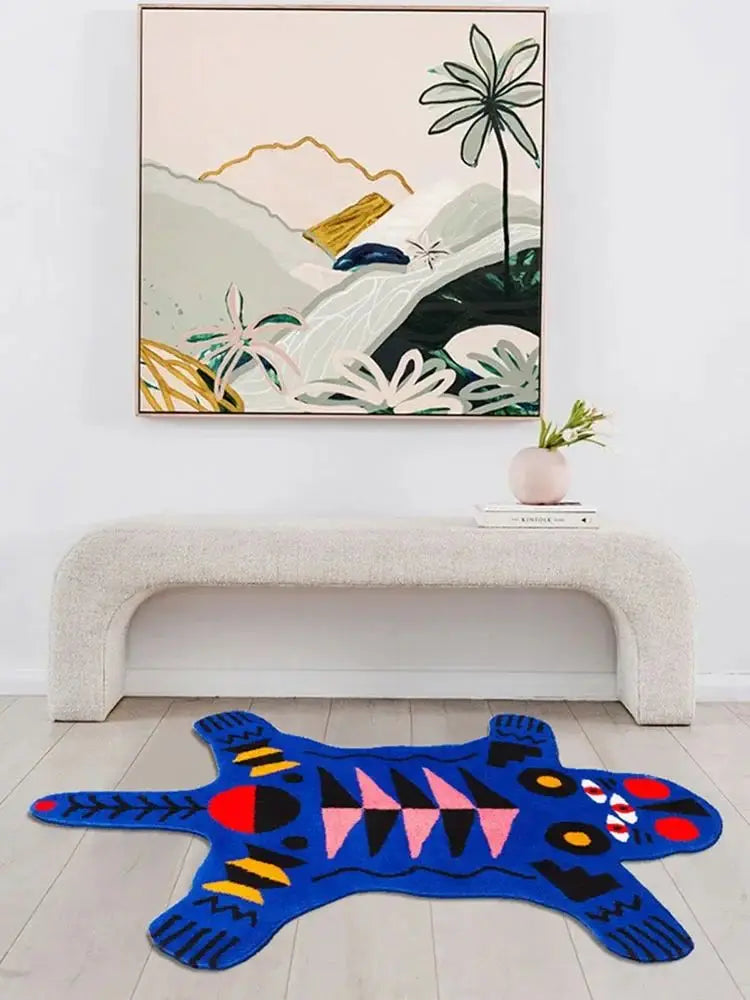tapis sol moderne motif géométrique coloré texture tissée décoration maison intérieur ethnique