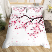 Housse de couette fleurs de cerisier japonais 3D, parure de lit 3 pièces pour chambre d'enfant