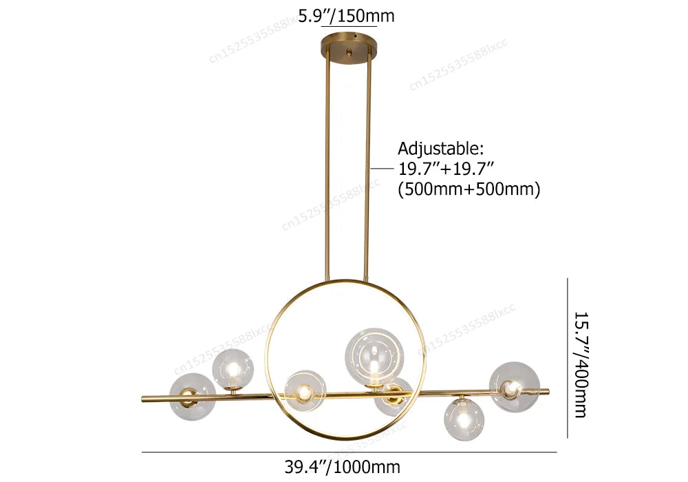 suspension lumineuse moderne or boules verre transparentes têtes G9 led chambre cuisine