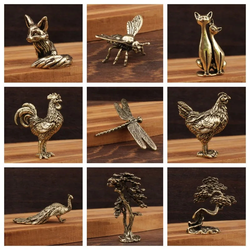figurines animaux détaillées réaliste sculptures métal doré plumes pelage décoration maison