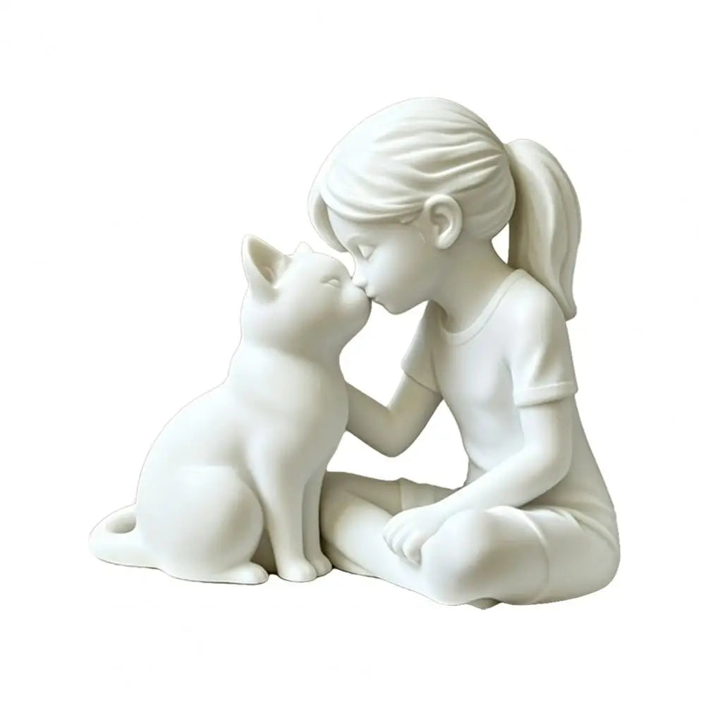 statue résine jeune fille chat blanc noir décoration intérieure classique élégante maternelle arrangement chambre