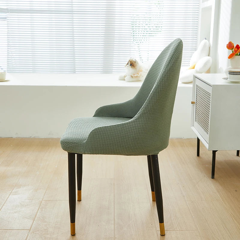 chaise moderne vert olive tissu carreaux pieds noirs boutons dorés amovible lavable polyester élasthanne