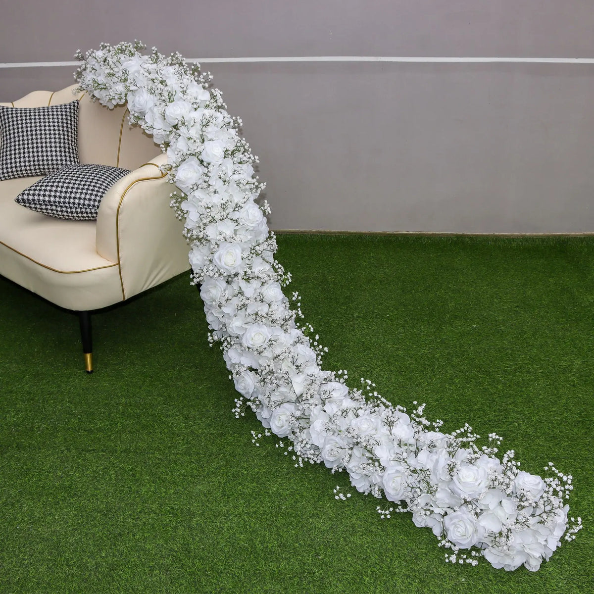 guirlande florale artificielle rose blanche décoration mariage anniversaire extérieur classique 200cm 35cm