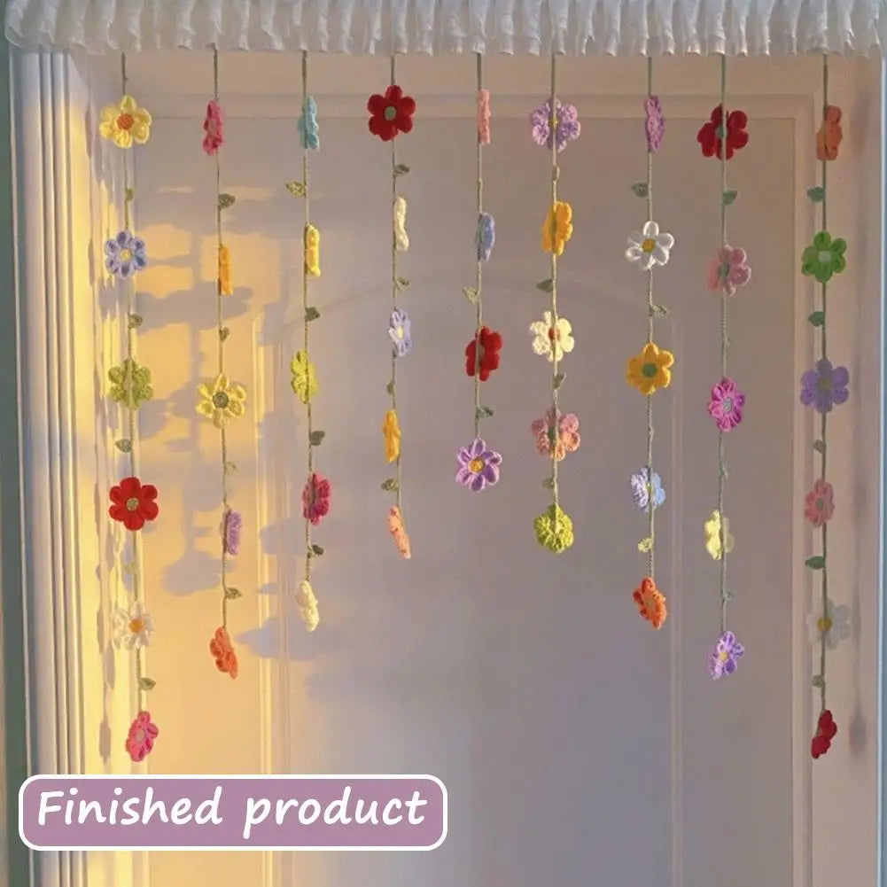 rideau porte multicolore fleurs crochetées décoration bohème intérieur semi transparent artisanal festif