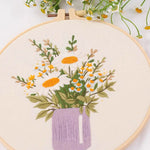 broderie fleur artisanale kit diy tissu coton couleurs vives instructions françaises anneaux bois