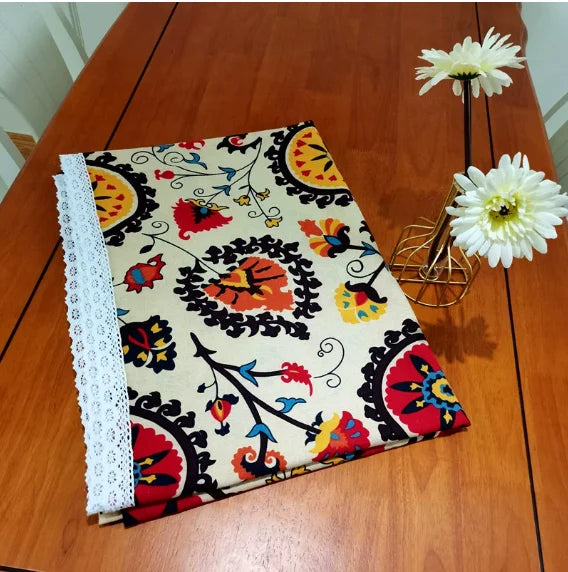 nappe rectangulaire lin coton couleur fleur soleil ethnique traditionnelle fête mariage restaurant salonextérieur