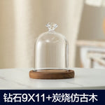 cloche verre transparent base bois bougie parfumée pinçon décoratives