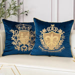 housse coussin brodée doré lys couronne élégante noir bleu marine décorative canapé sofa chambreôtel