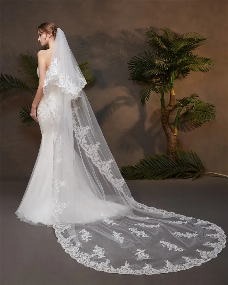 voile mariée classique blanc broderie florale bord dentelle translucide femme adulte