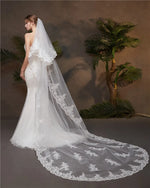 voile mariée classique blanc broderie florale bord dentelle translucide femme adulte