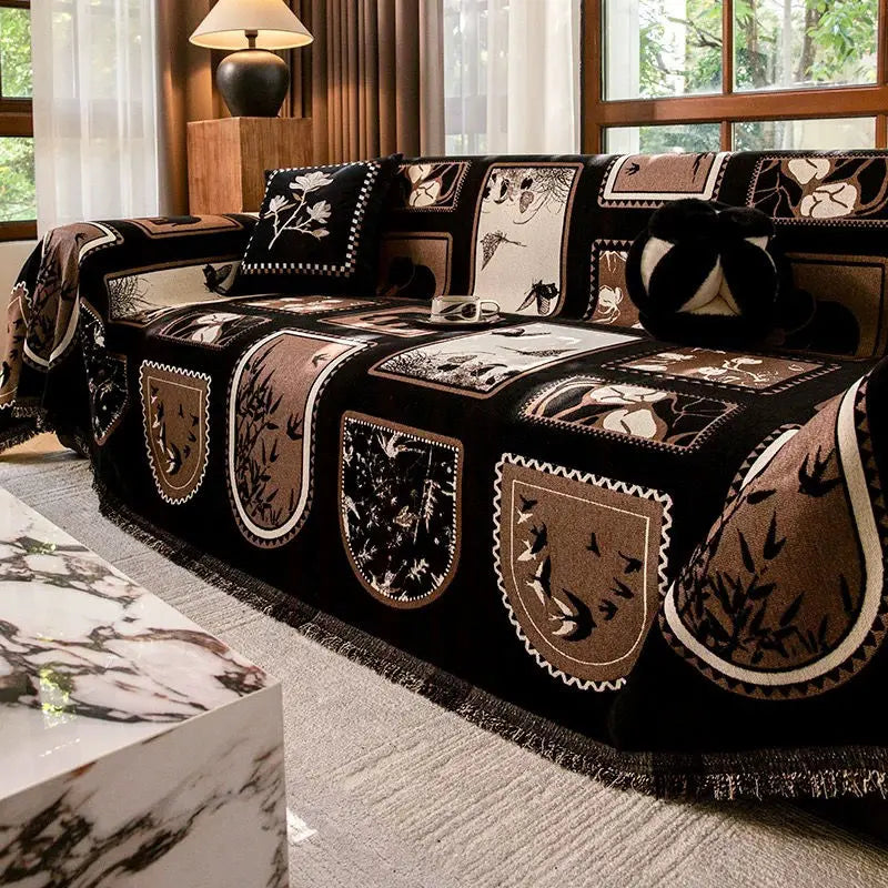 housse canapé patchwork noir orange gris coussin tapisserie extérieur intérieur
