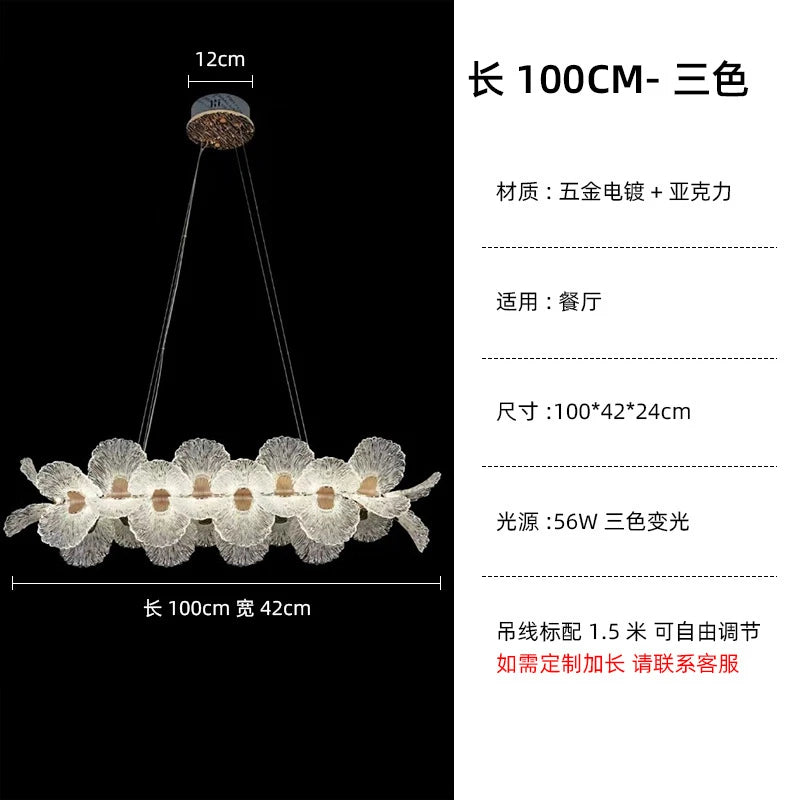 Suspension lumineuse moderne florale blanc doré LED câbles métalliques transparentes chambre salon
