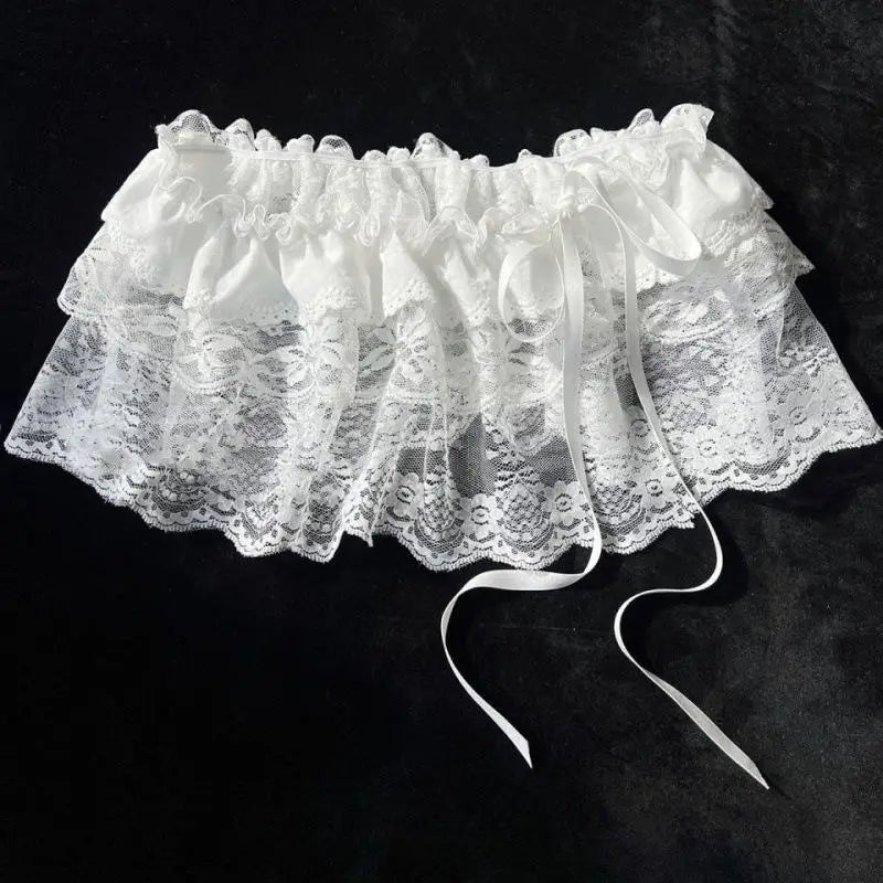jupe courte féminine dentelle volants semi transparent blanc noirSizeMode: petite taille grande disponible