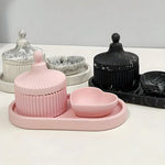 set rangement moderne rose boite bijoux couvercle bol coeur plateau ovale stripe.storage
