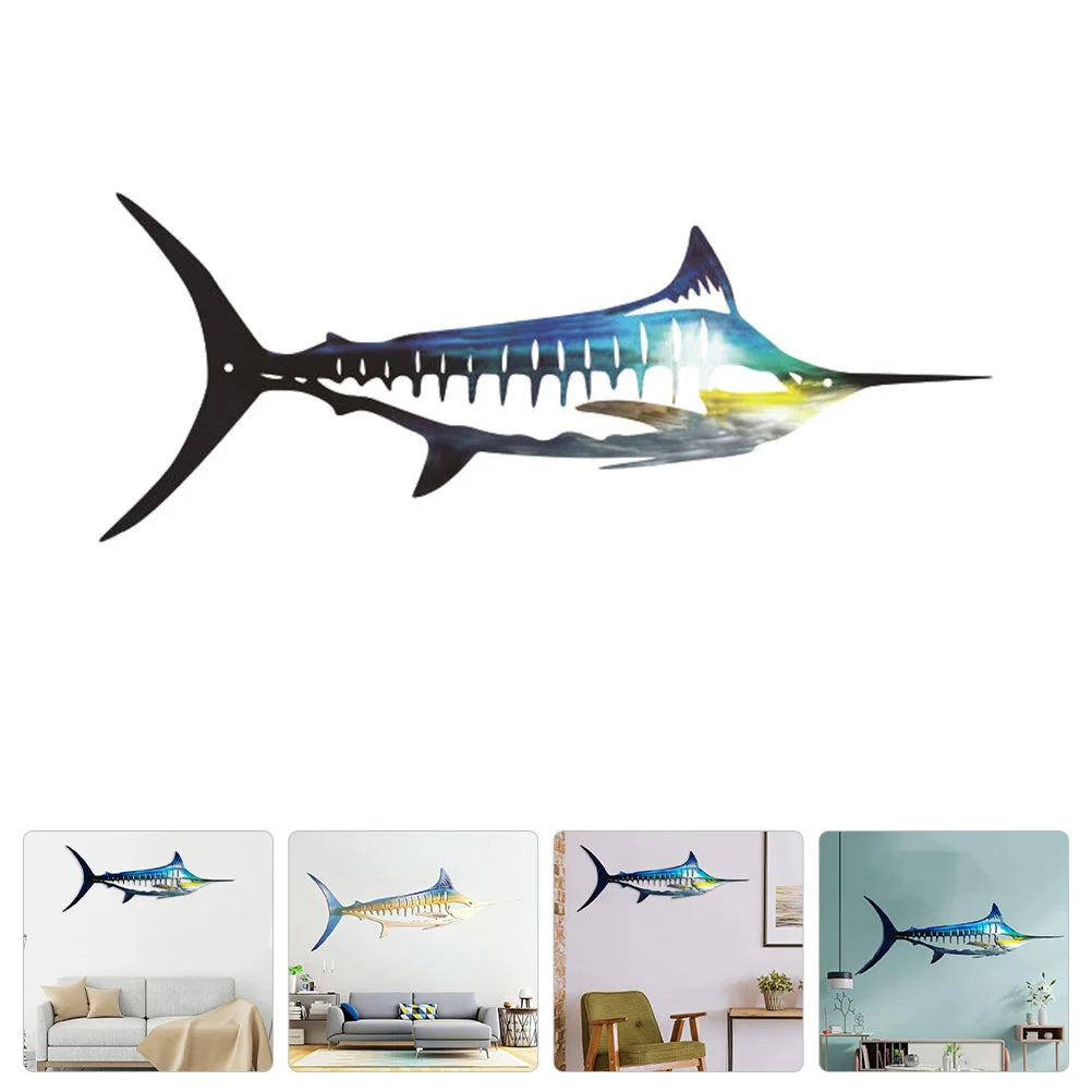 Décoration murale en métal poisson marlin bleu style nautique