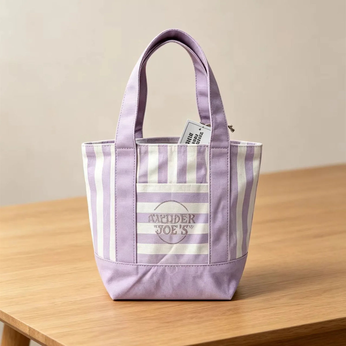 sac main toile rayé rose clair vert pastel beige bleu violet poignées détachables moderne