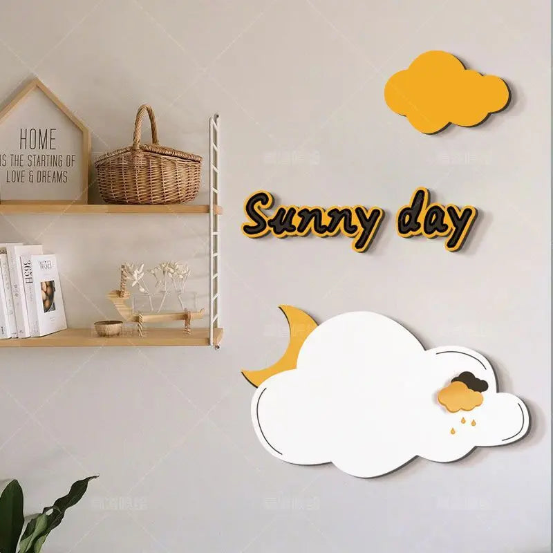 décoration murale nuages lune oiseau sunny day adhésif moderne blanc jaune noir