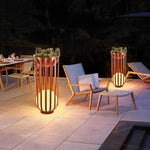 lampe solaire extérieure moderne noire rayures verticales support plante décorative
