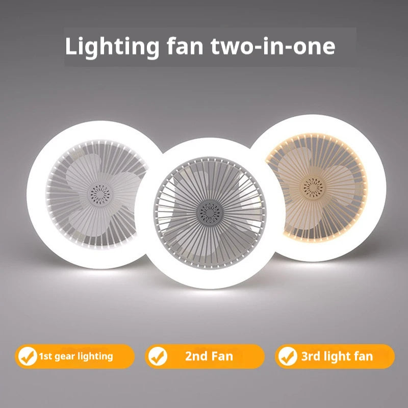 ventilateur moderne blanc led télécommande grille rayons symétriques flux lumineux économique double fonction