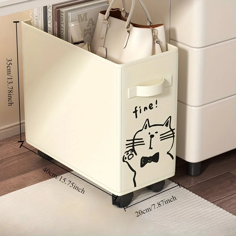 panier roulettes beige noir dessin chat fine organisation moderne adhésif sous articles divers