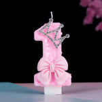 bougies numériques anniversaire filles pailletées rose couronne strass nœud papillon festive