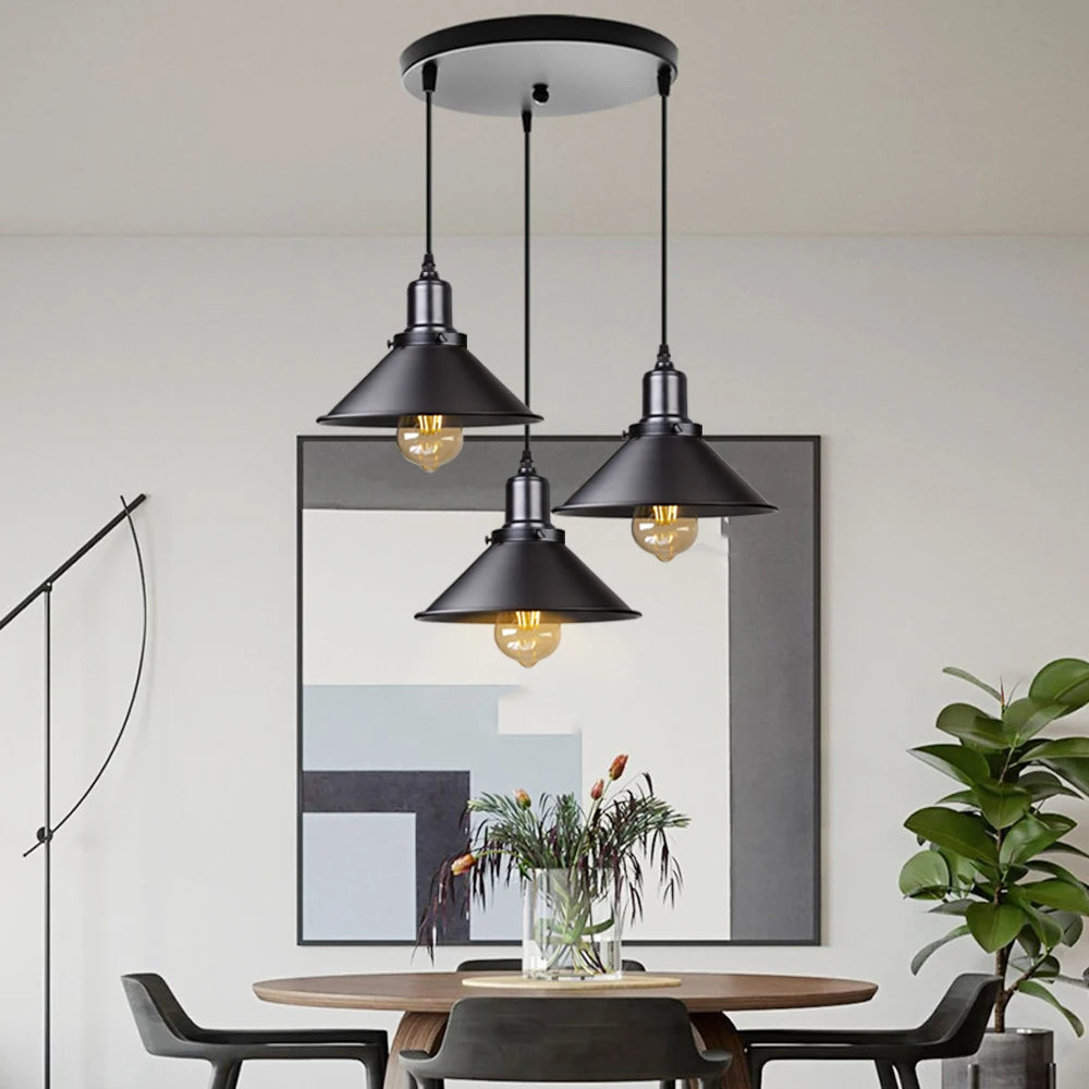 lampe suspendue industrielle noir mat salon chambre éclairage vintage rétro métal
