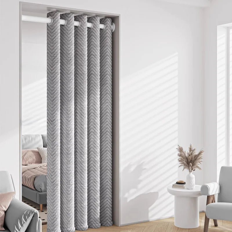rideau chevron gris polyester moderne tringle isolation thermique soundproof chambre boutique