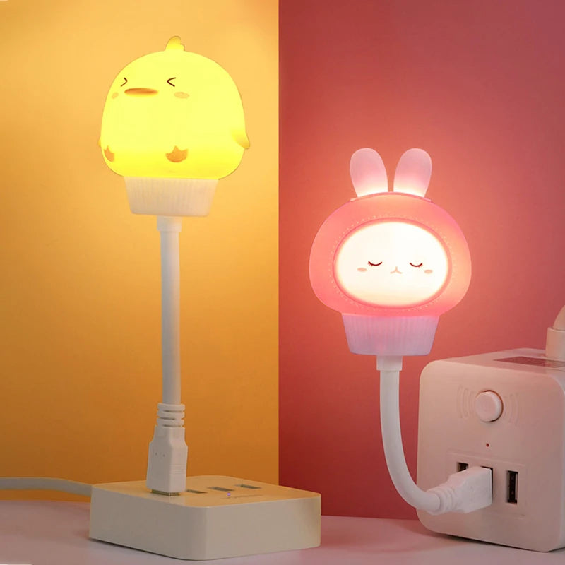 veilleuse usb animaux mignons dessin animé nuit blanc jaune rose chambre enfants