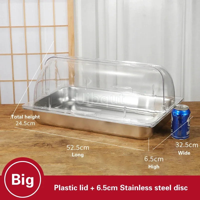 bac alimentaire acier inoxydable couvercle transparent poignée buffet cuisine moderne