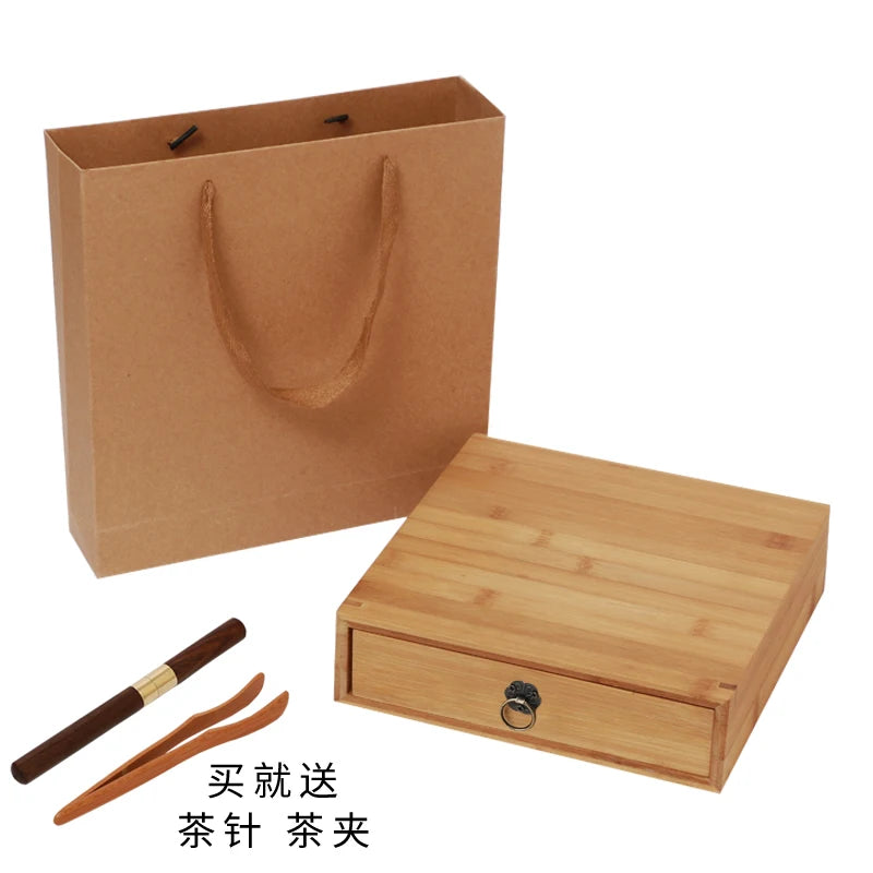 boîte thé rectangle bois naturel poignées métalliques thé rouleaux rangement traditionnel respectueux environnement chinese