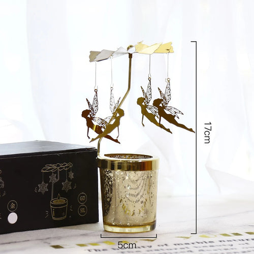 photophore rotatif or moderne accessoires chevaux fées flocons neige bougie chauffe plat décoration table