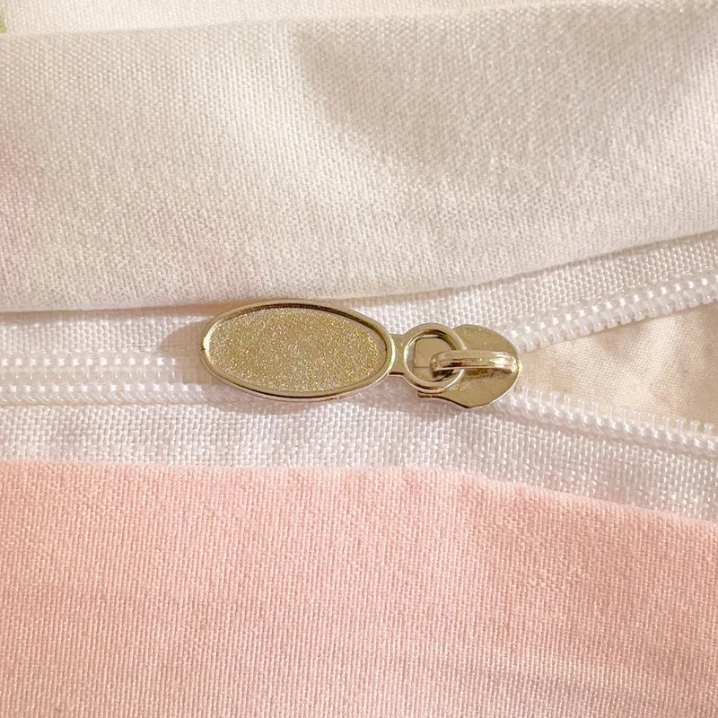 ensemble literie coton blanc rose fleurs moderne doux housse couette taies oreillers ruban serrage