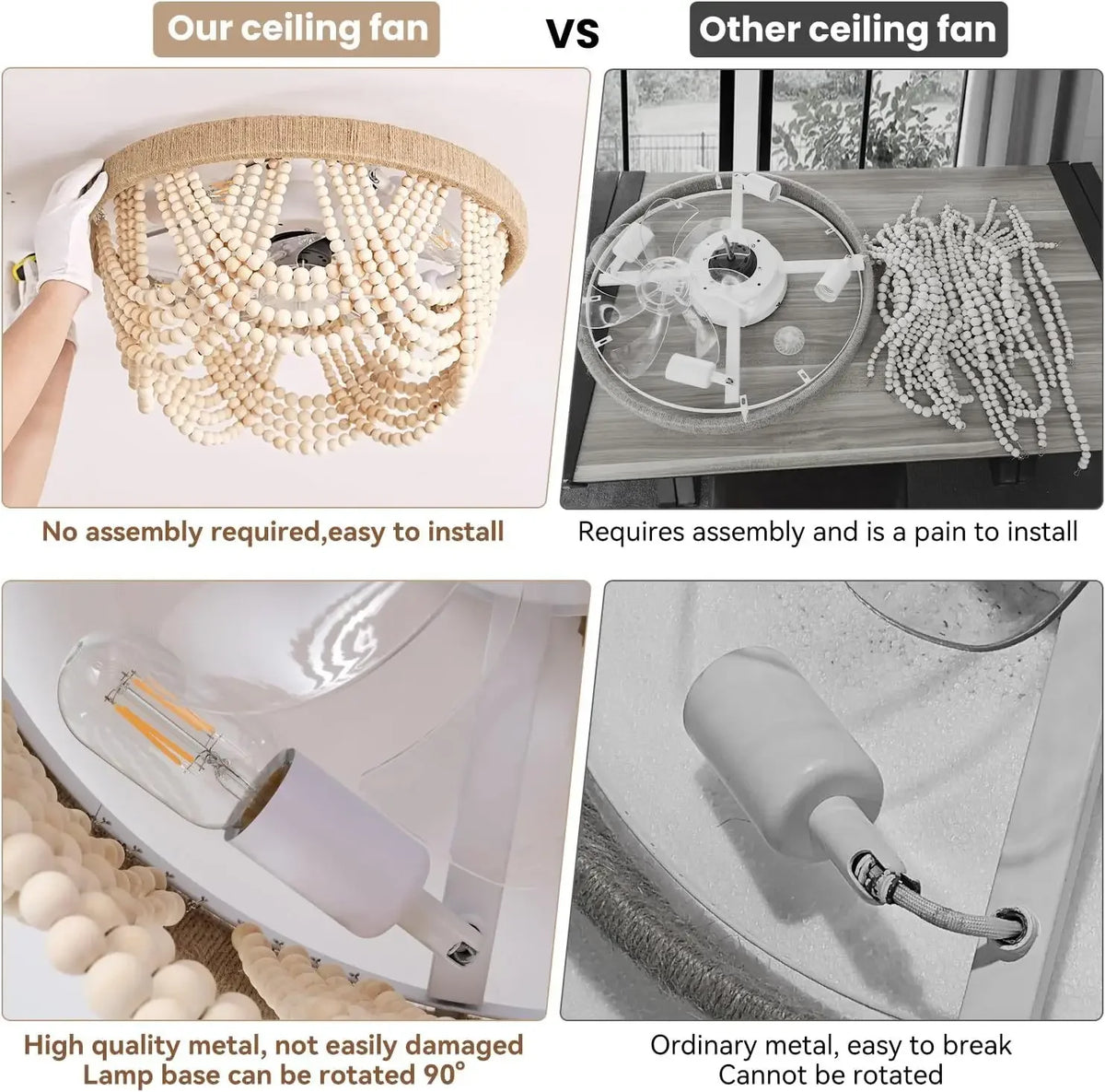 ventilateur moderne bois lumière led télécommande beige blanc