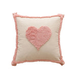 coussin carré moderne brodé géométrique rose boho chic franges adhésif zip 45x45cm