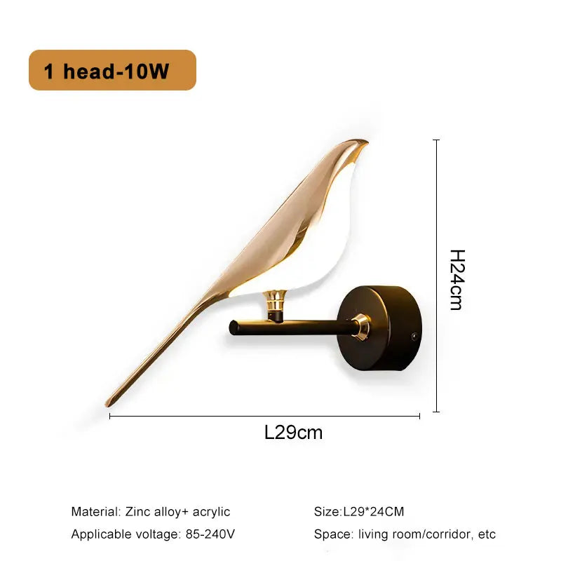 lampe murale led oiseaux dorés moderne luminaires intérieur salon chambre contemporain