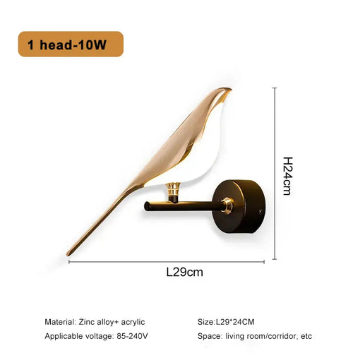 lampe murale led oiseaux dorés moderne luminaires intérieur salon chambre contemporain