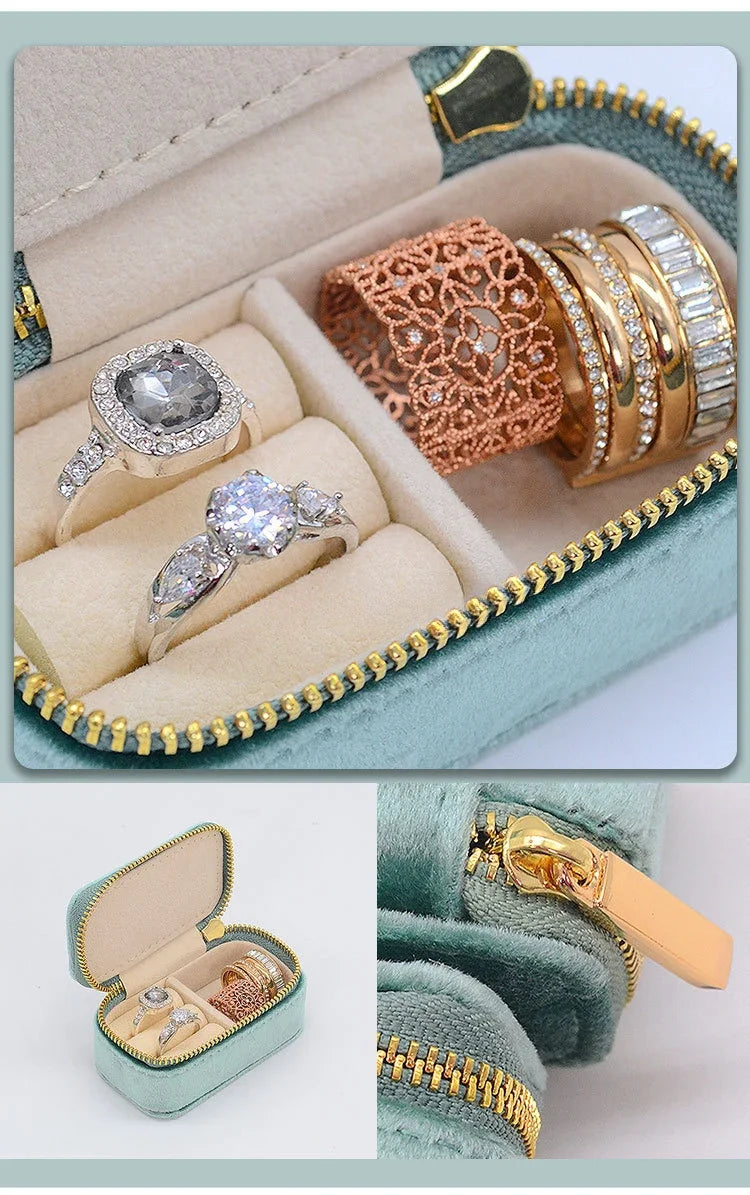 boîte bijoux velours classique bagues colliers bracelets portable opacité fermoir dorée voyage réutilisable pastel
