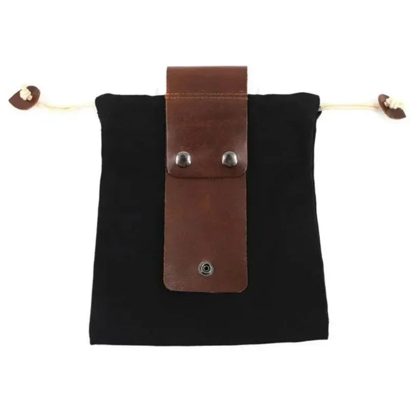 pochette multifonctionnelle toile coton cuir marron vert noir vintage rustique respectueux environnement anneaux boutons