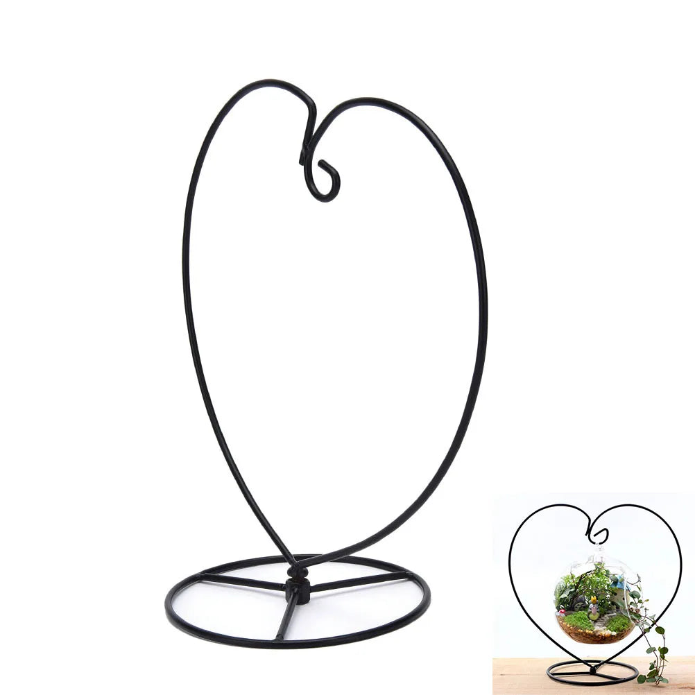 support globe verre terrarium forme coeur métal fil fer tressé noir