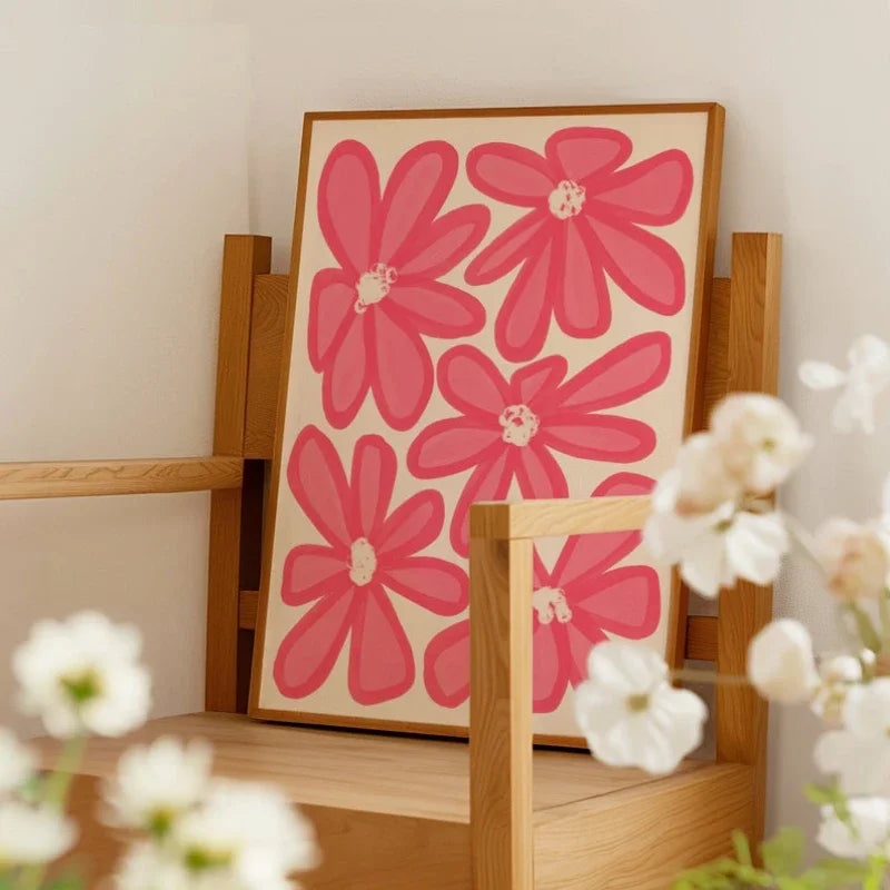 affiche murale fleurs roses moderne minimaliste toile sans cadre chambre coucherDecorationMuraleFleursSimpleSymétriqueOpaque