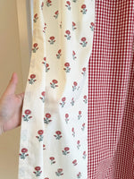 rideau fleurs rouges blancs classique rustique anneaux dentelle maison kitchen vintage