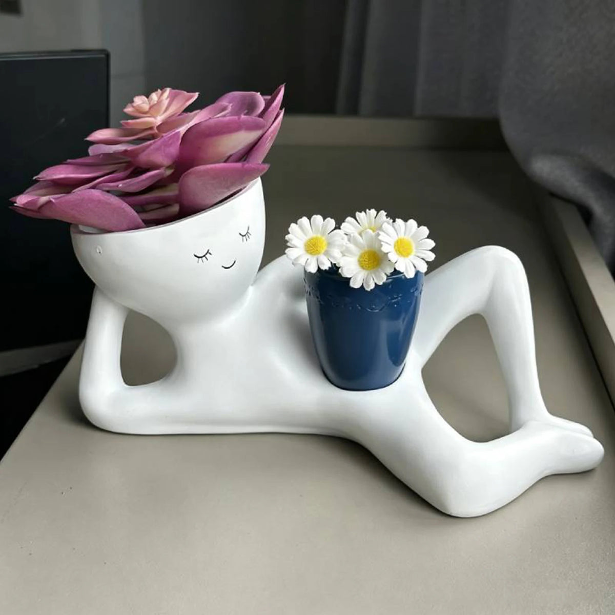 pots fleurs décoratifs résine visage souriant moderne succulente aloe vera blanche rouge beige