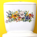 cache wc blanc fleurs colorées adhésif auto collant imperméable décoration salle bain hygiène