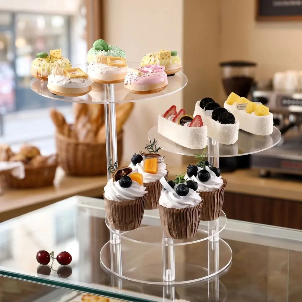 présentoir gâteaux transparent triple niveau cupcakes modernes élégants réutilisable multiple utilisations