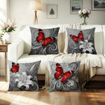 taies d'oreiller imprimées papillons fleurs rouge gris lit maison hospitalière polyester peachskin decoration chambre