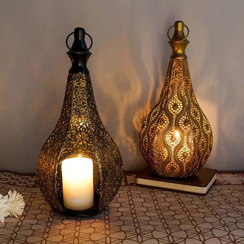lanterne artisanale dorée ornements géométriques bougie suspendue traditionnelle noël anniversaire