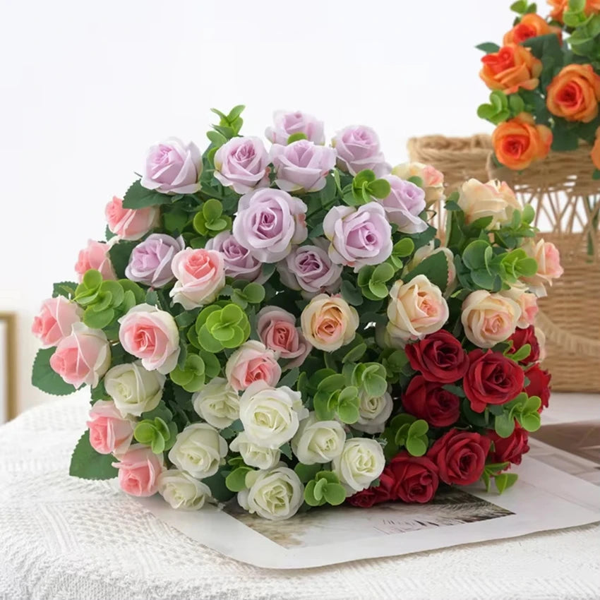 Bouquet artificiel roses feuilles eucalyptus decoration mariage anniversaire intérieurextérieur classique festive