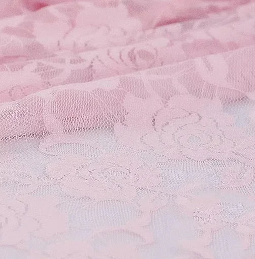 tissu dentelle élastique fleurs roses spandex nylon largeur 150cm opaque traditionnel écologique